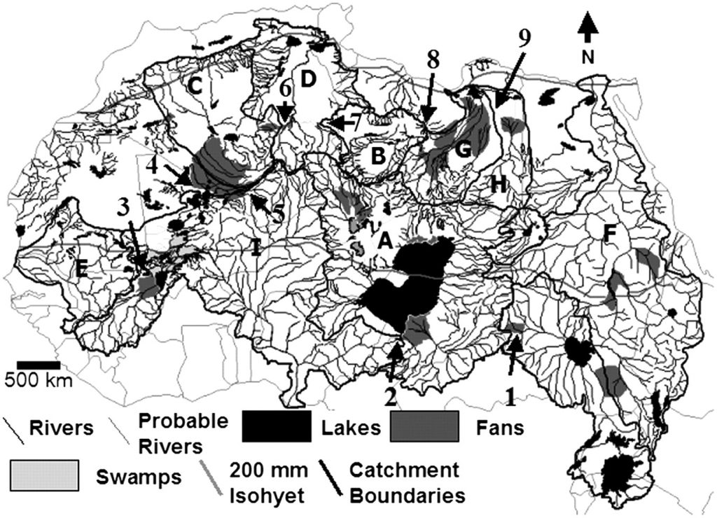 Reconstruction of late Pleistocene and early Holocene waterways of the Sahara, primarily from faunal data (Source: Drake et al., 2011).