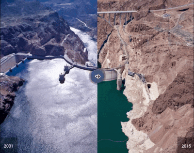 Lake Mead water level drop visualization, 2001-2015 (Source: USGS).