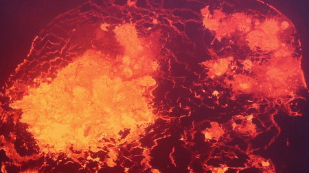 A lava lake in the Hawaiian volcano, Kilauea. This may be analogous to the magma ocean that existed on Earth's surface during the Hadean. USGS public domain from: https://volcanoes.usgs.gov/vsc/movies/movie_173941.html